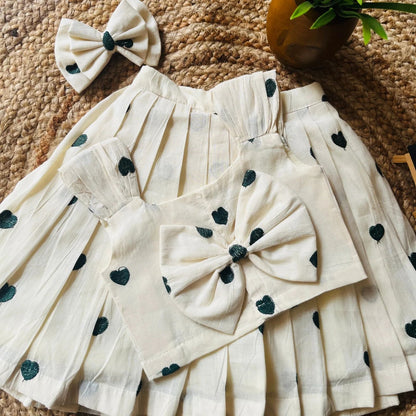 Cream Heart Print Kids Co-ord Set