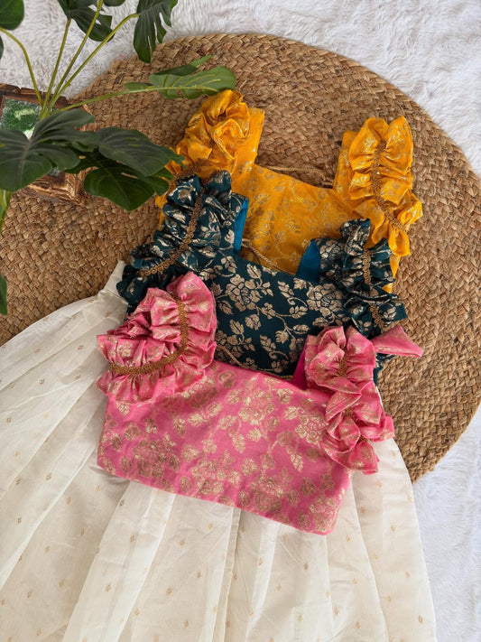 Kids Brocade Top with Ivory Skirt Set (3 Colors)