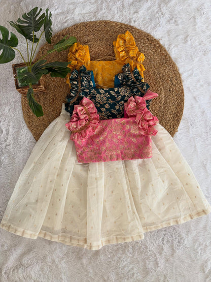 Kids Brocade Top with Ivory Skirt Set (3 Colors)