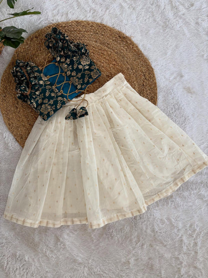 Kids Brocade Top with Ivory Skirt Set (3 Colors)