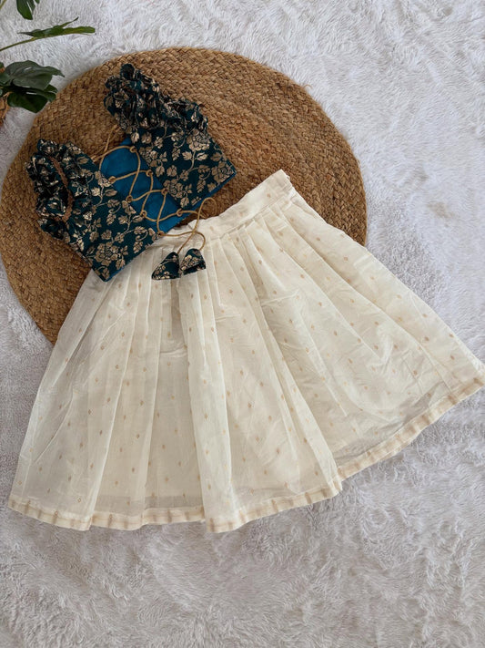 Kids Brocade Top with Ivory Skirt Set (3 Colors)