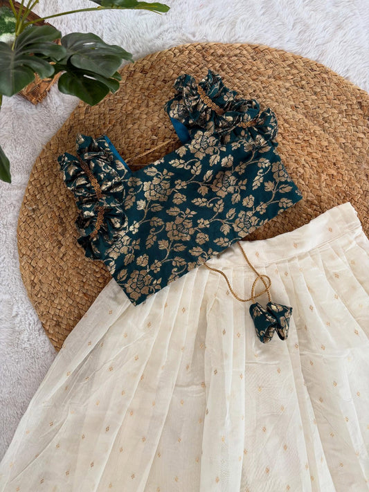 Kids Brocade Top with Ivory Skirt Set (3 Colors)