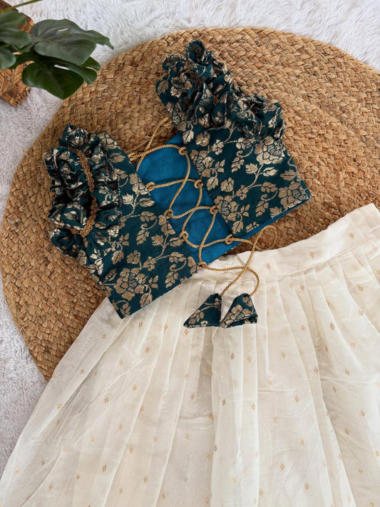 Kids Brocade Top with Ivory Skirt Set (3 Colors)