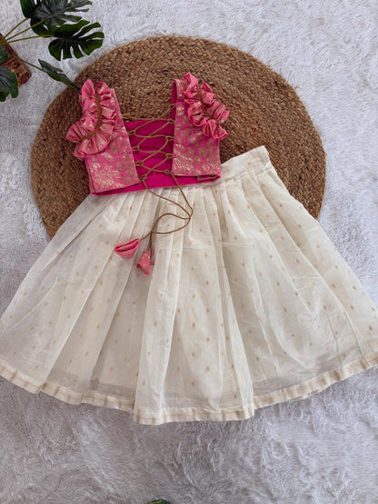 Kids Brocade Top with Ivory Skirt Set (3 Colors)