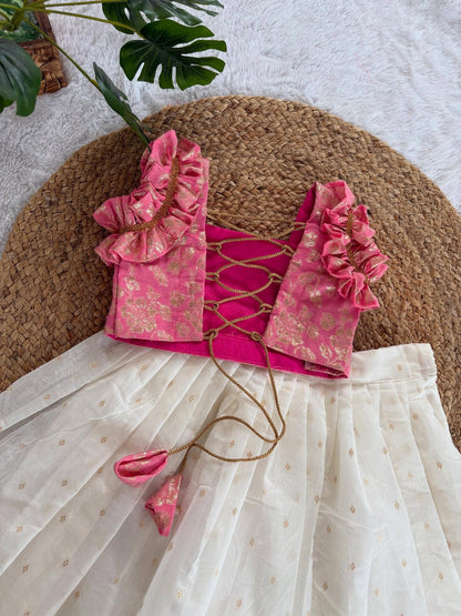 Kids Brocade Top with Ivory Skirt Set (3 Colors)