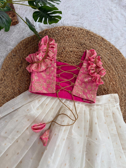 Kids Brocade Top with Ivory Skirt Set (3 Colors)