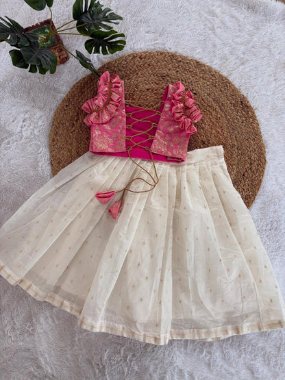 Kids Brocade Top with Ivory Skirt Set (3 Colors)