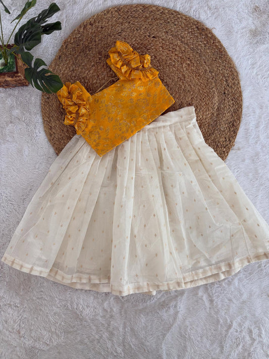 Kids Brocade Top with Ivory Skirt Set (3 Colors)