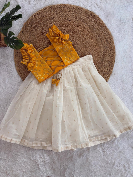 Kids Brocade Top with Ivory Skirt Set (3 Colors)