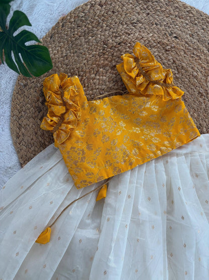 Kids Brocade Top with Ivory Skirt Set (3 Colors)