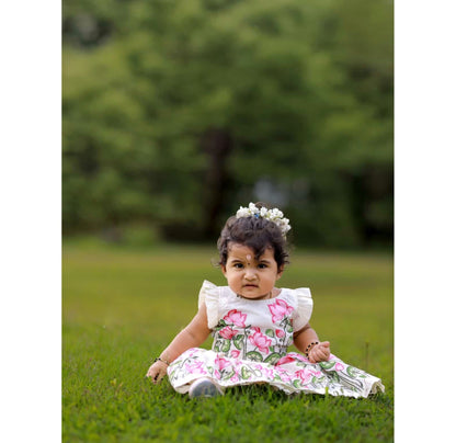 Kids’ Hand-Painted Lotus Lehenga Set