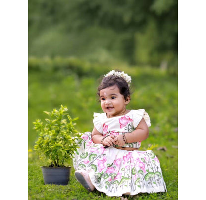 Kids’ Hand-Painted Lotus Lehenga Set