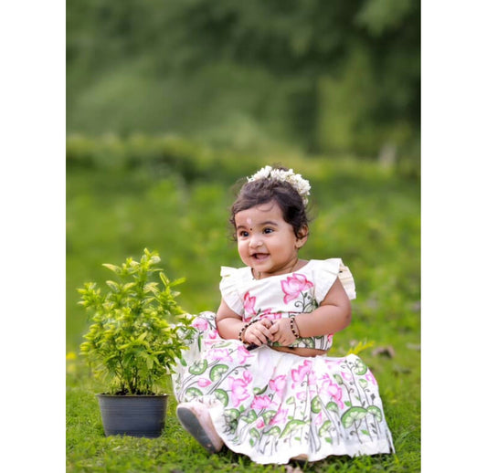 Kids’ Hand-Painted Lotus Lehenga Set