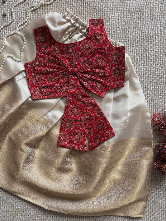 Brocade Skirt & Pour Cotton Printed Top