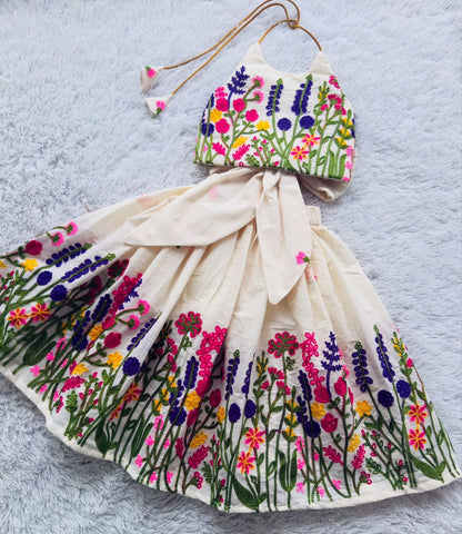 Floral Embroidered Halter Top & Skirt Set