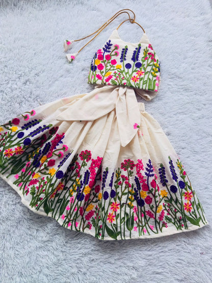 Floral Embroidered Halter Top & Skirt Set