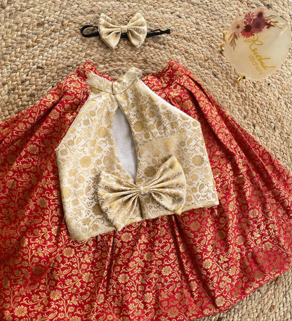 Red & Gold Banarasi Kids Lehenga Set