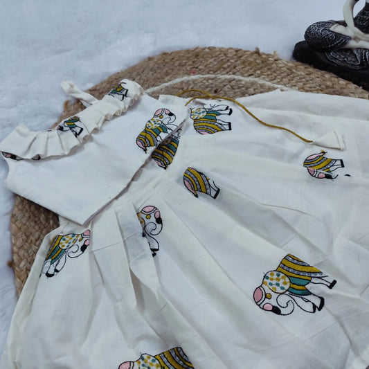 Kids’ Ethnic Elephant Print Lehenga Set