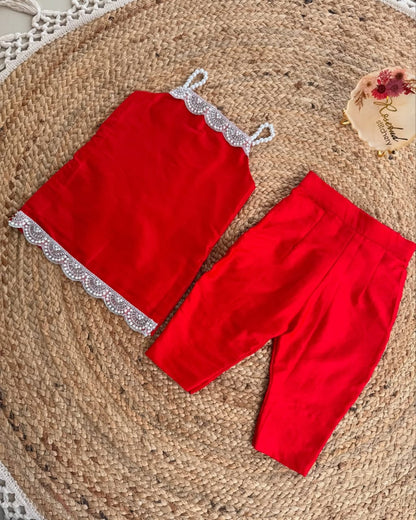 Kids’ Red Co-Ord Set with Lace Detailing
