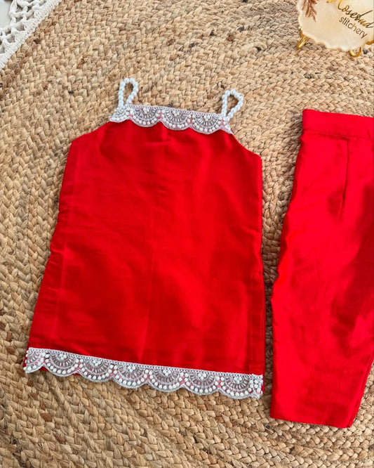 Kids’ Red Co-Ord Set with Lace Detailing