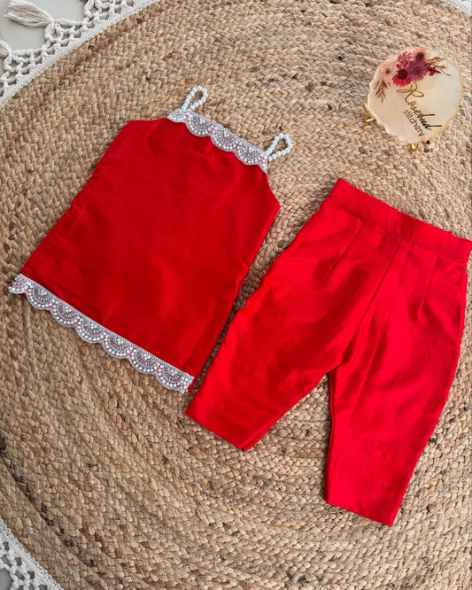 Kids’ Red Co-Ord Set with Lace Detailing