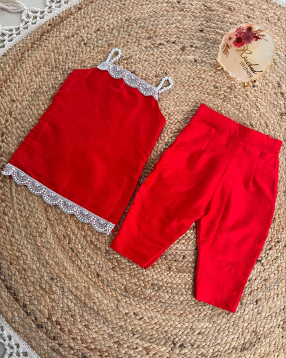 Kids’ Red Co-Ord Set with Lace Detailing