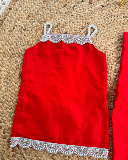 Kids’ Red Co-Ord Set with Lace Detailing