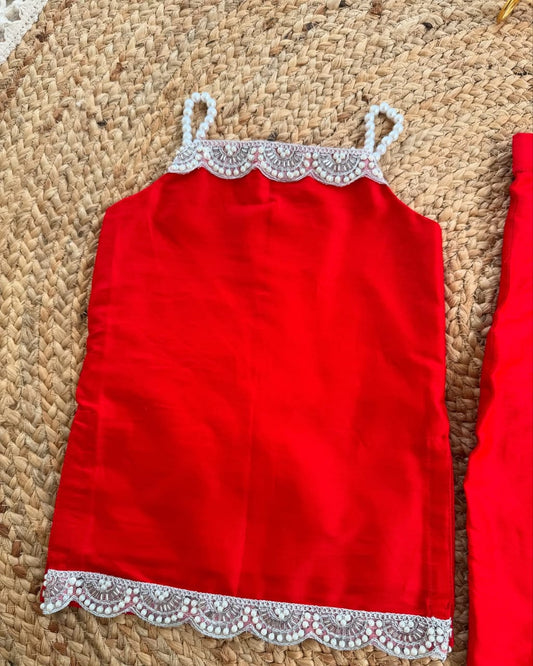 Kids’ Red Co-Ord Set with Lace Detailing