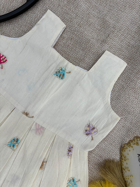 Festive Cream Peplum Top & Pant Set for Girls