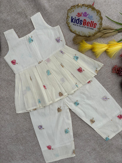 Festive Cream Peplum Top & Pant Set for Girls