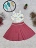 “Girls Cream Floral Embroidered Halter Top & Skirt Set – Festive Wear”