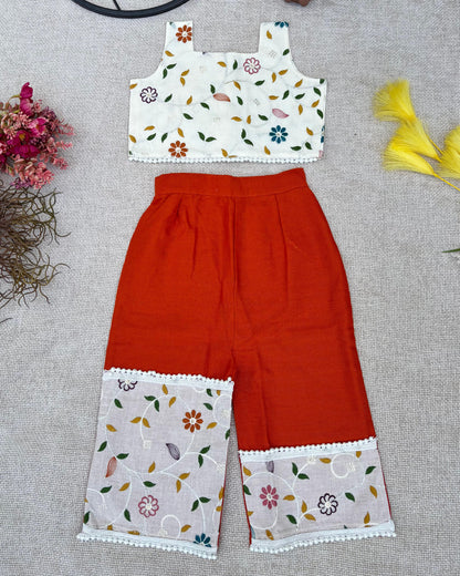 Floral Embroidered Crop Top & Palazzo Set