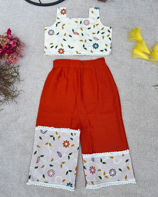 Floral Embroidered Crop Top & Palazzo Set