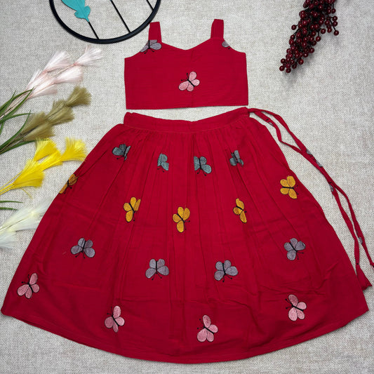 Stylish Butterfly Embroidered Kids Outfit – Red