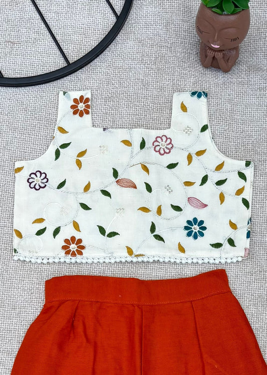 Floral Embroidered Crop Top & Palazzo Set
