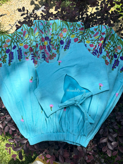 Aqua Blue Floral Embroidered Kids Co-ord Set
