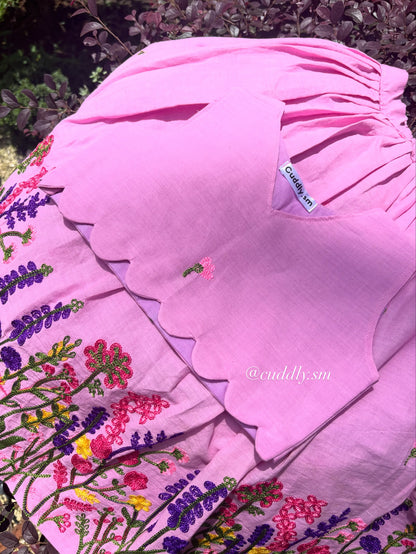 Pink Floral Embroidered Kids Co-ord Set