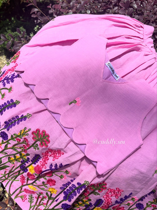 Pink Floral Embroidered Kids Co-ord Set