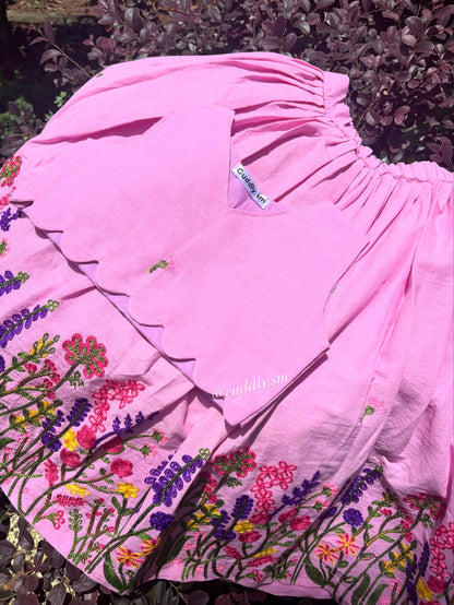 Pink Floral Embroidered Kids Co-ord Set