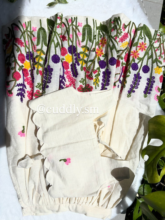 Ivory Floral Embroidered Kids Co-ord Set