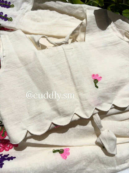 Ivory Floral Embroidered Kids Co-ord Set