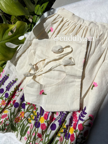 Ivory Floral Embroidered Kids Co-ord Set