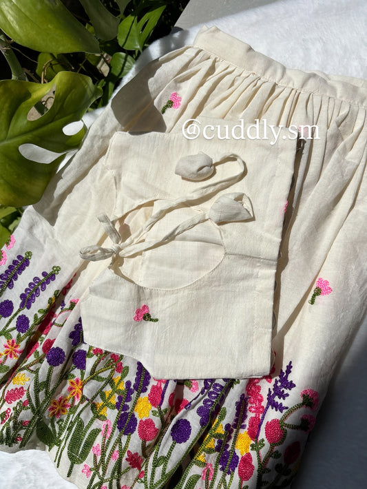 Ivory Floral Embroidered Kids Co-ord Set