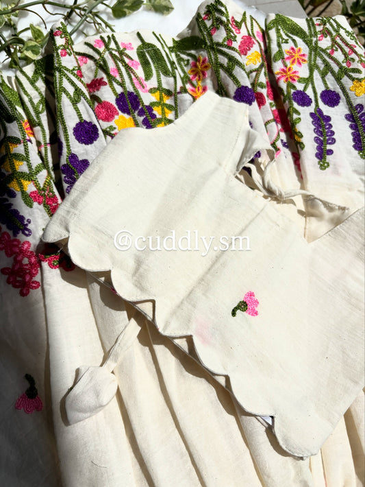 Ivory Floral Embroidered Kids Co-ord Set