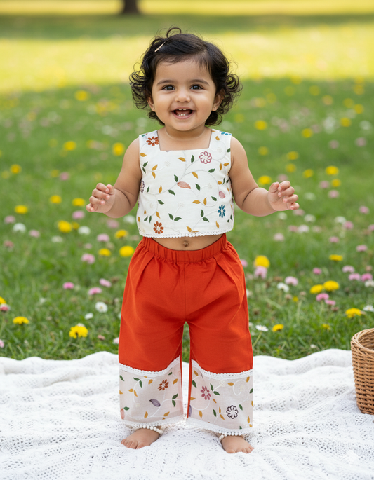 Floral Embroidered Crop Top & Palazzo Set